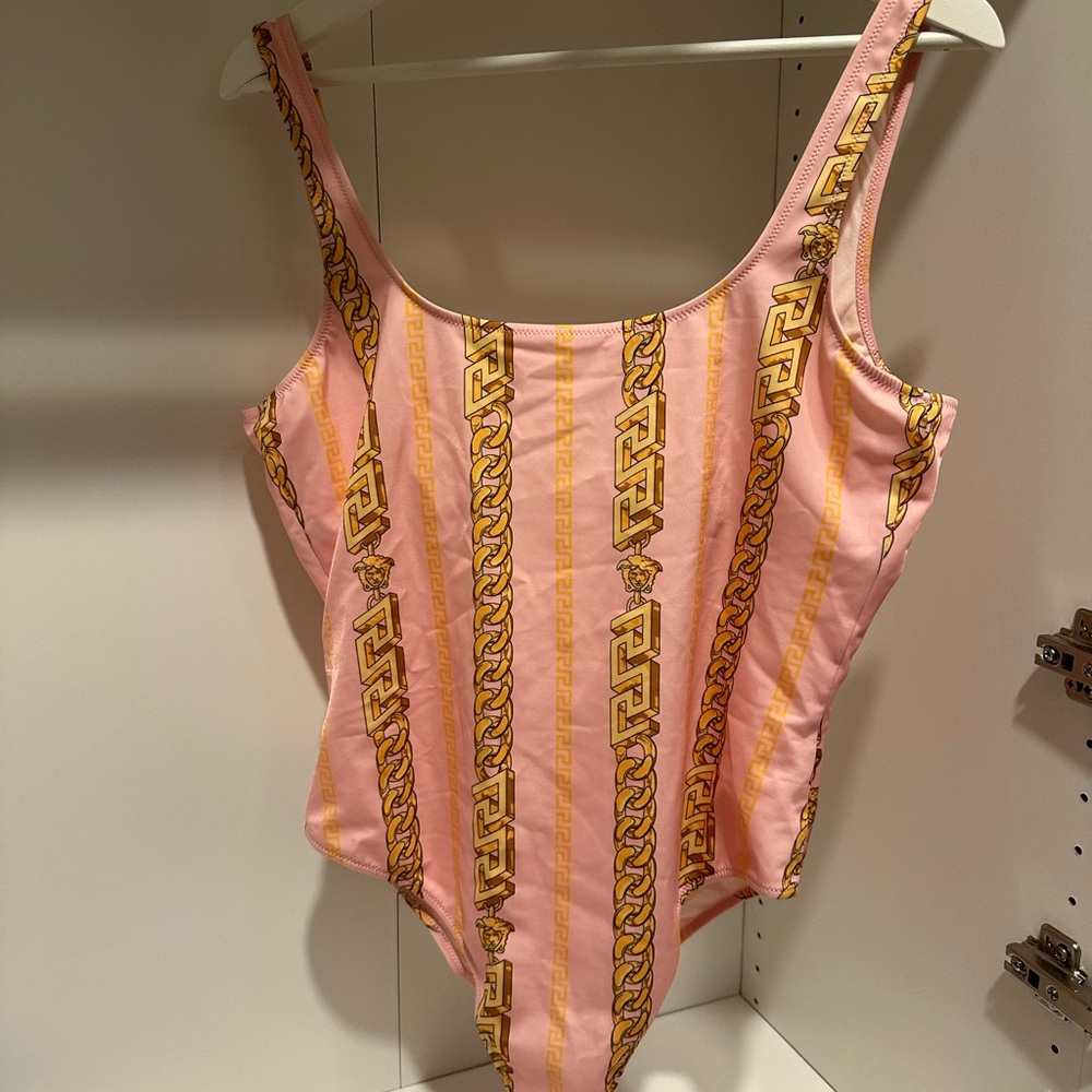 Versace Pink and Gold One Piece Swimsuit